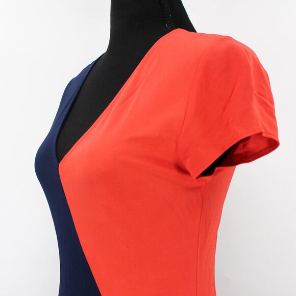 Tory Burch Red Navy Purple Color Block Asymmetric Walden Dress Small Knee Length - Picture 4 of 8
